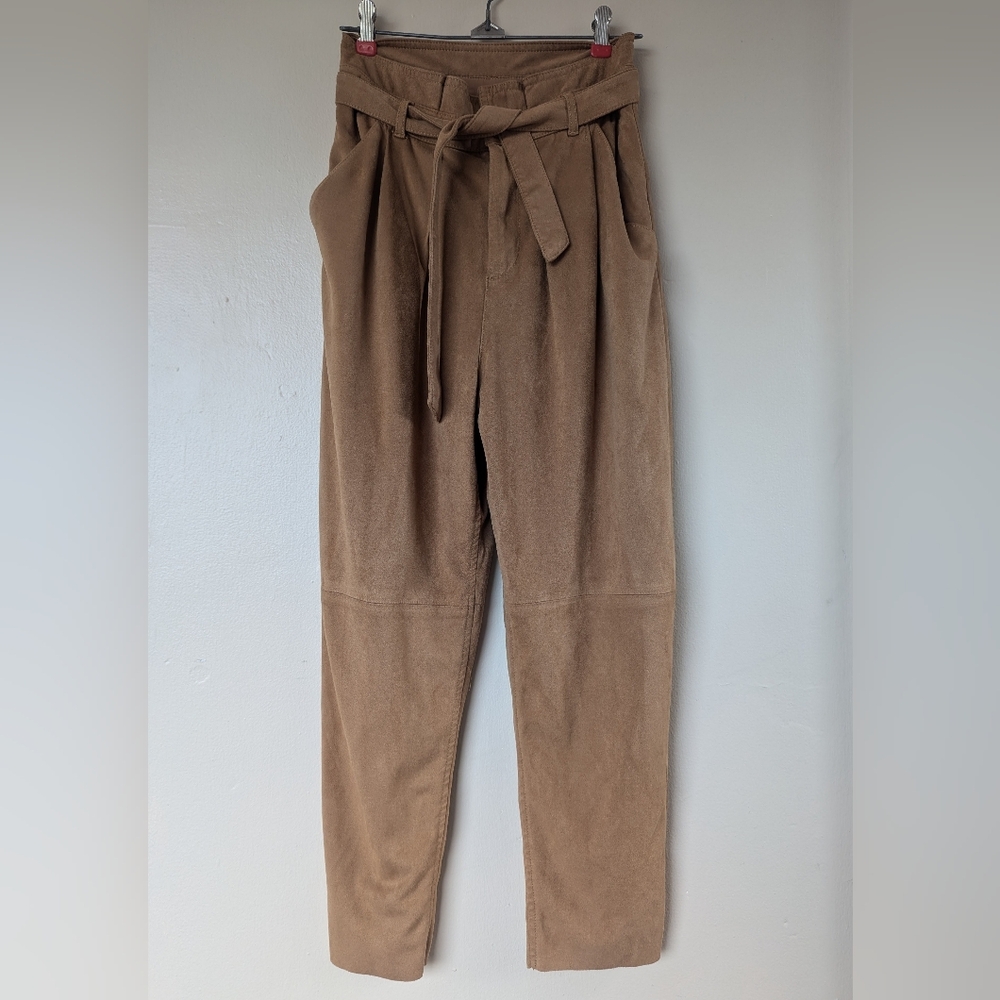 Free People Nightfall Vegan Suede High Rise Crop Pants, Camel/Tan (SIZE 2)